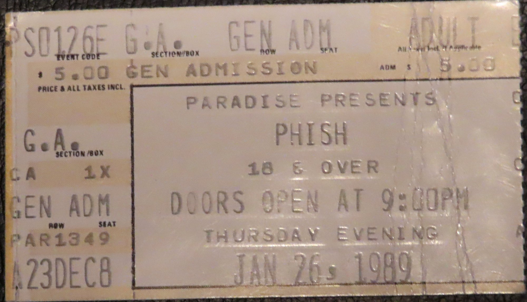 Ticket for 1989-01-26 at The Paradise