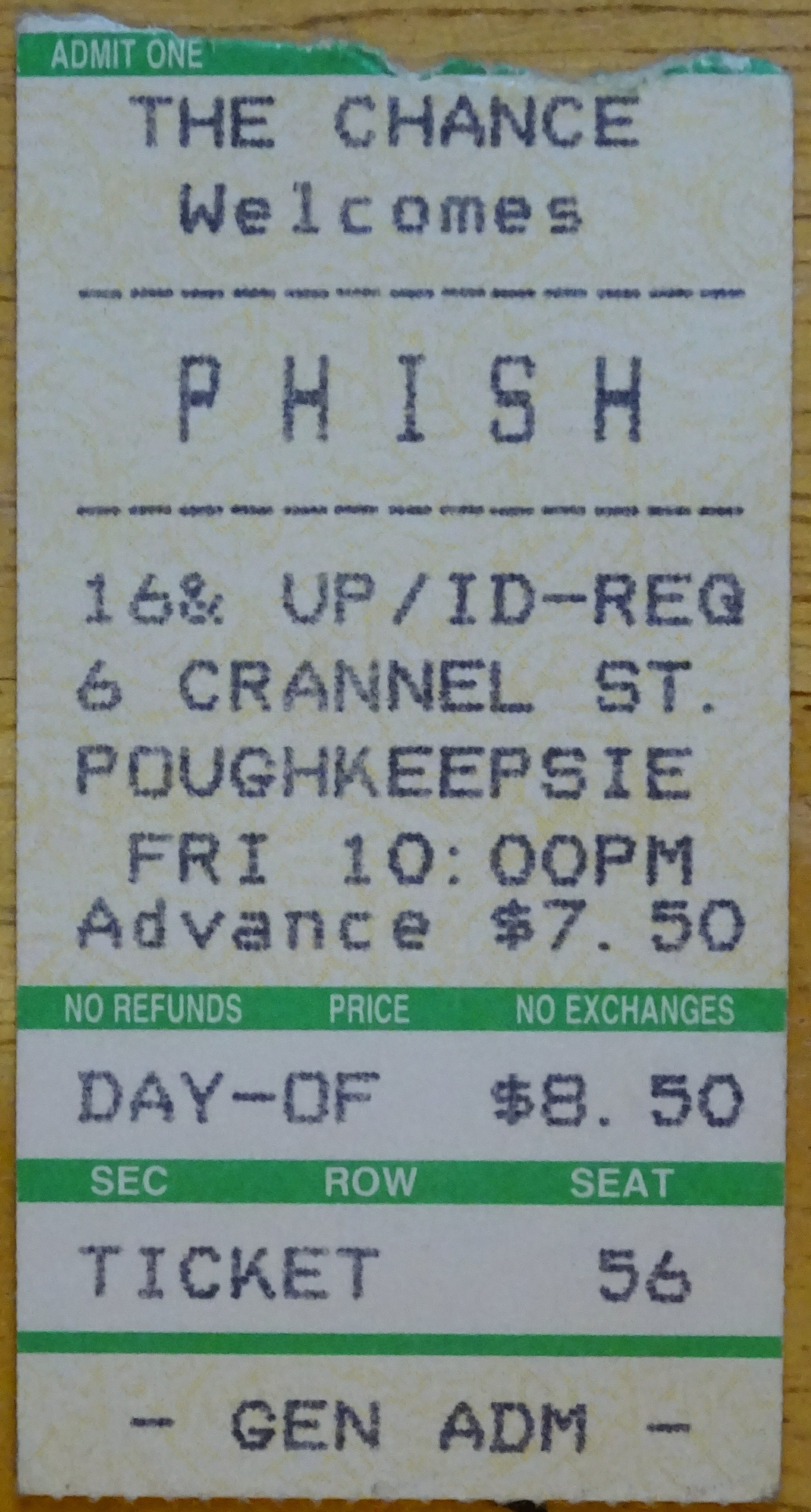 Ticket for 1990-03-02 at The Chance