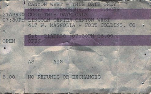 Ticket for 1990-04-21 at Lincoln Center, Canyon West