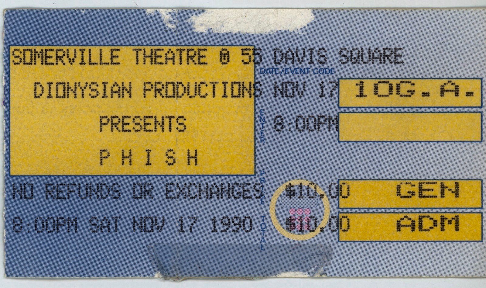 Ticket for 1990-11-17 at Somerville Theatre