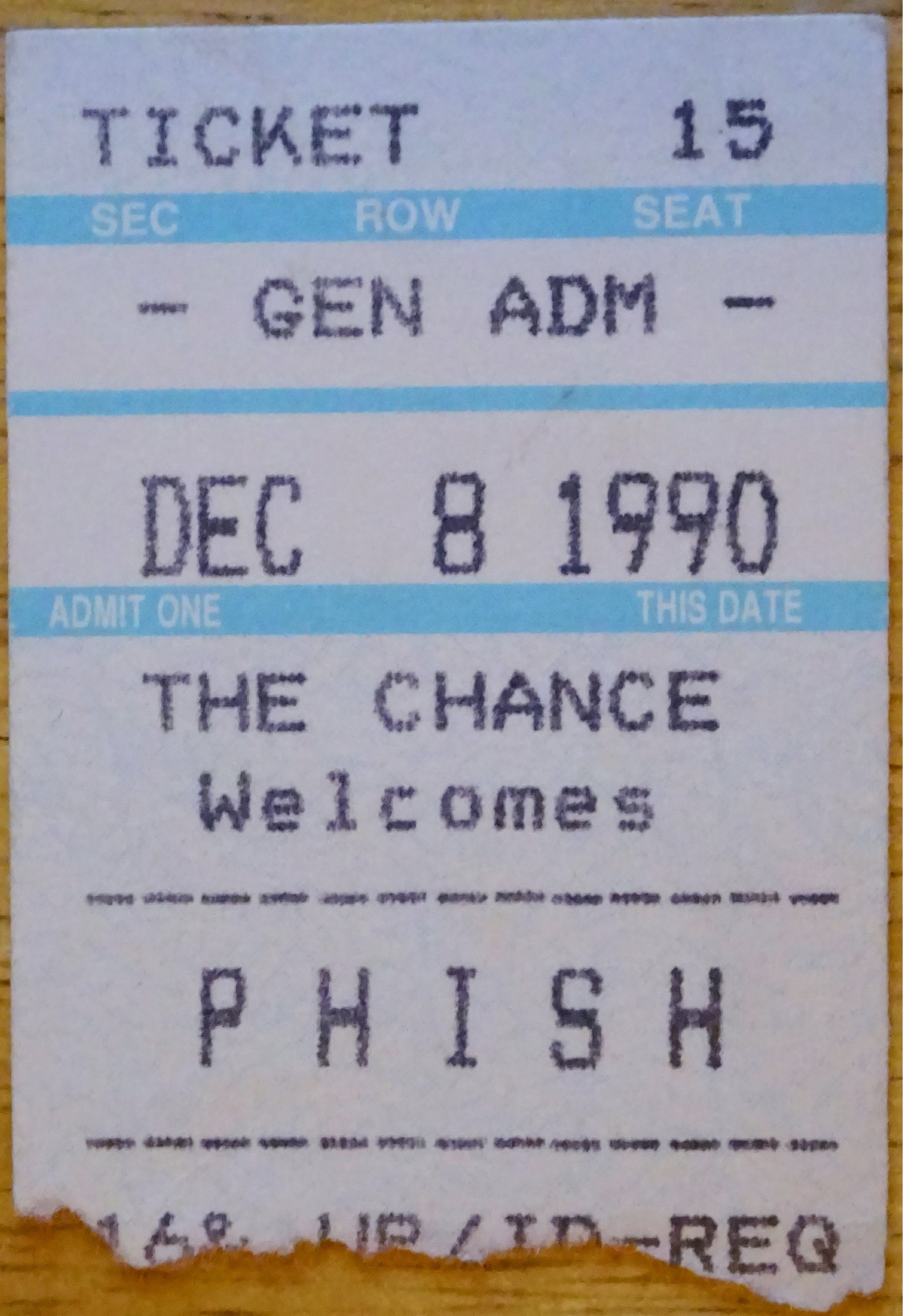 Ticket for 1990-12-08 at The Chance
