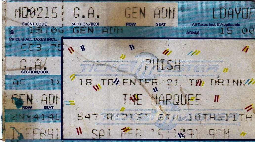 Ticket for 1991-02-16 at The Marquee
