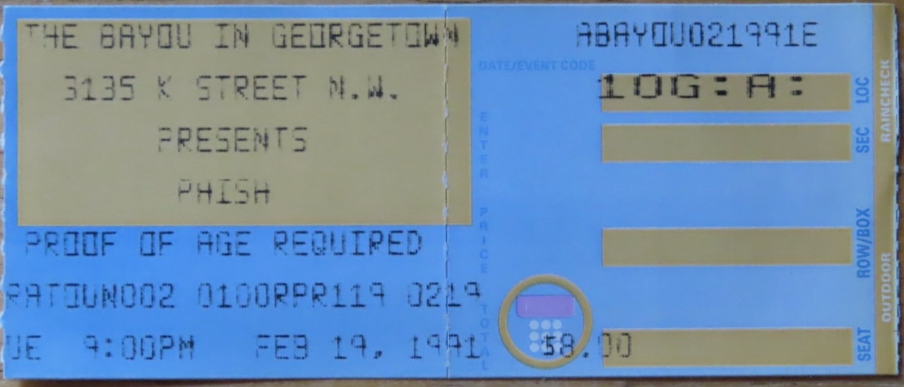 Ticket for 1991-02-19 at The Bayou