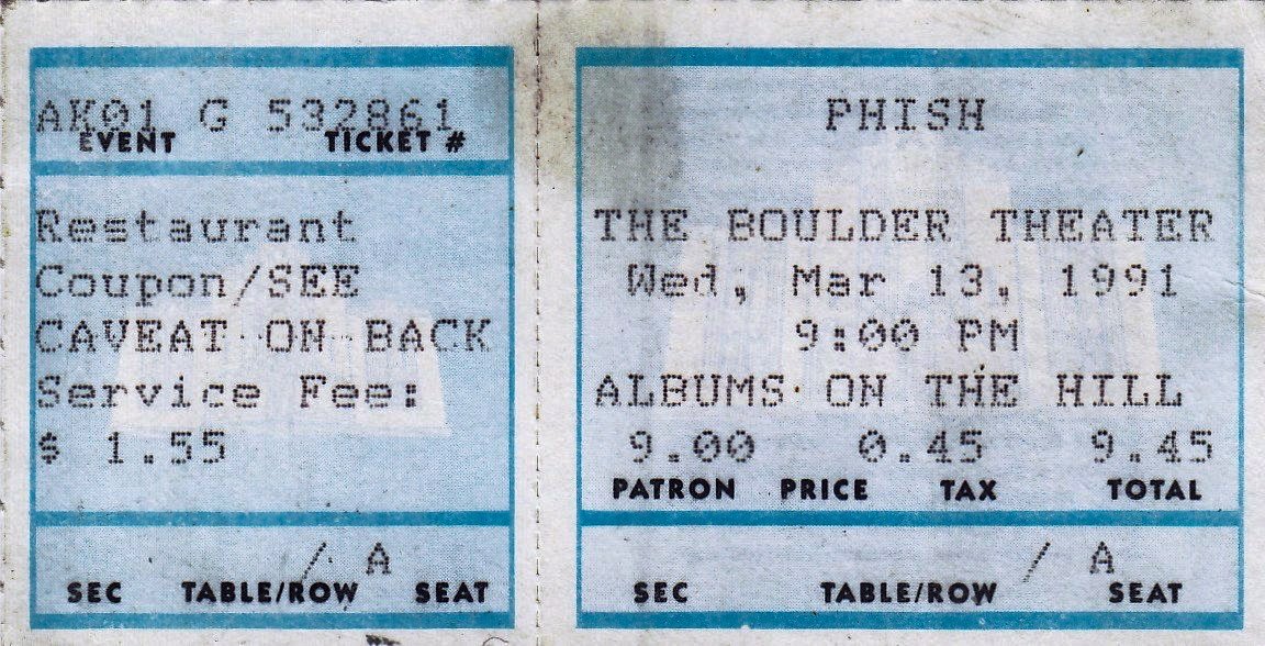 Ticket for 1991-03-13 at Boulder Theater