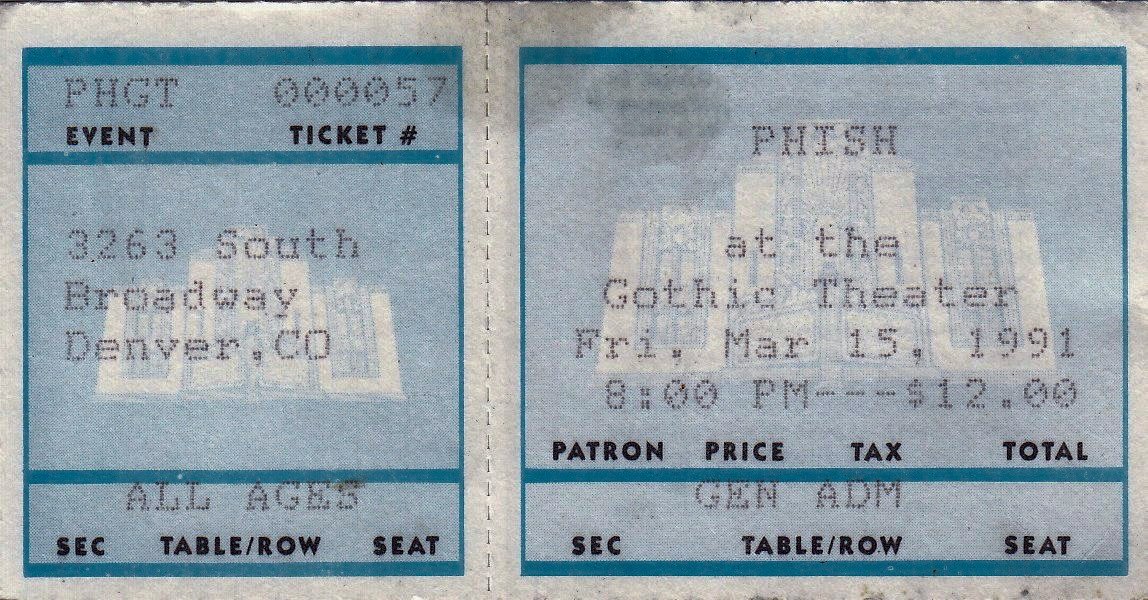 Ticket for 1991-03-15 at Gothic Theatre
