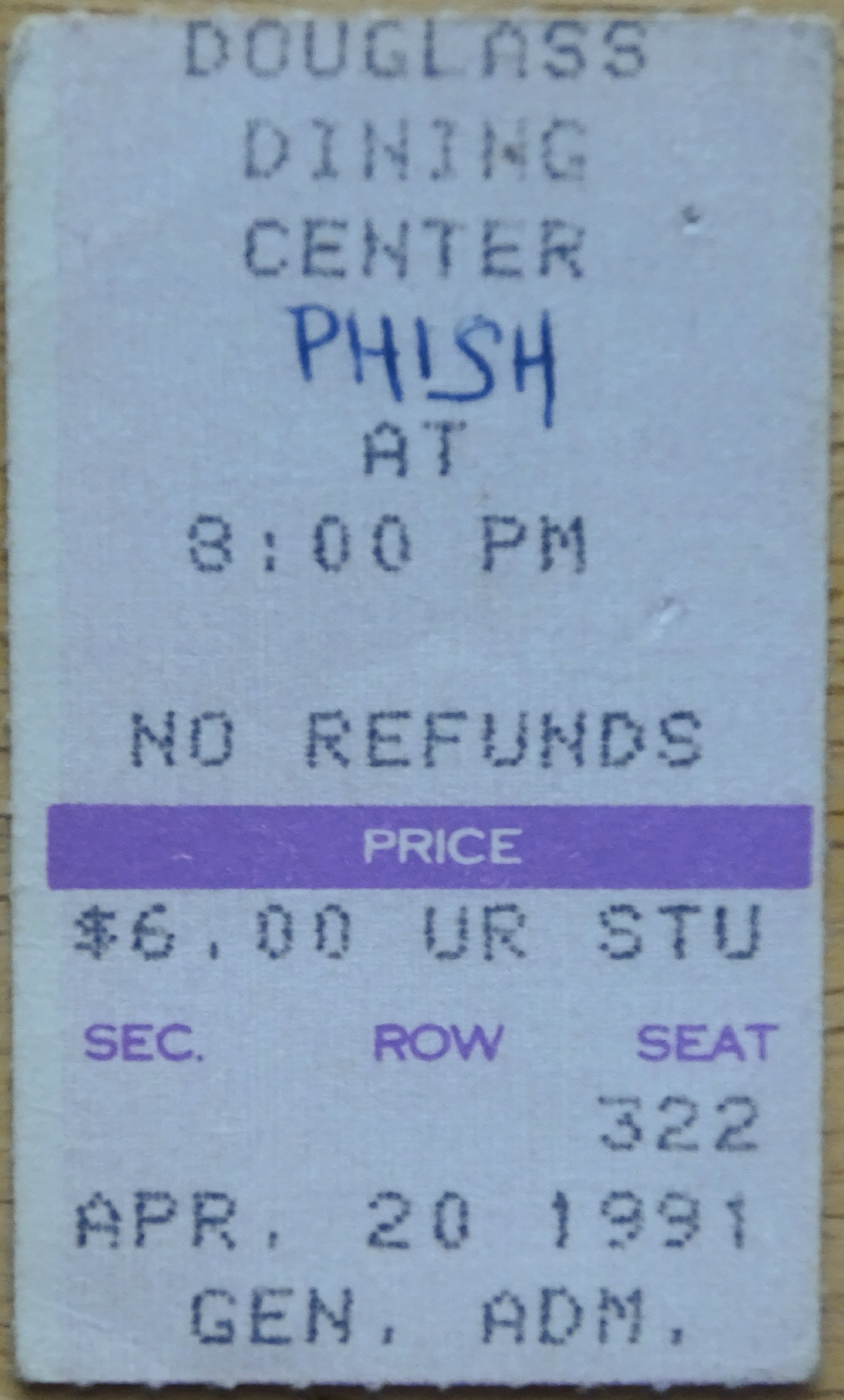 Ticket for 1991-04-20 at Douglass Dining Center