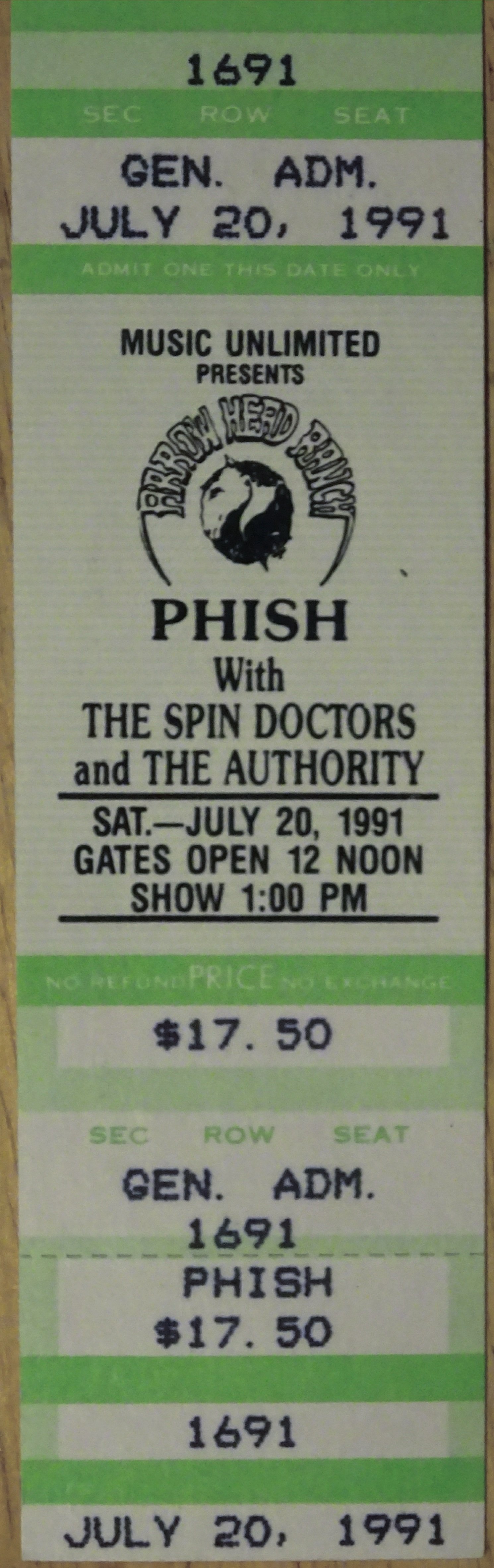 Ticket for 1991-07-20 at Arrowhead Ranch