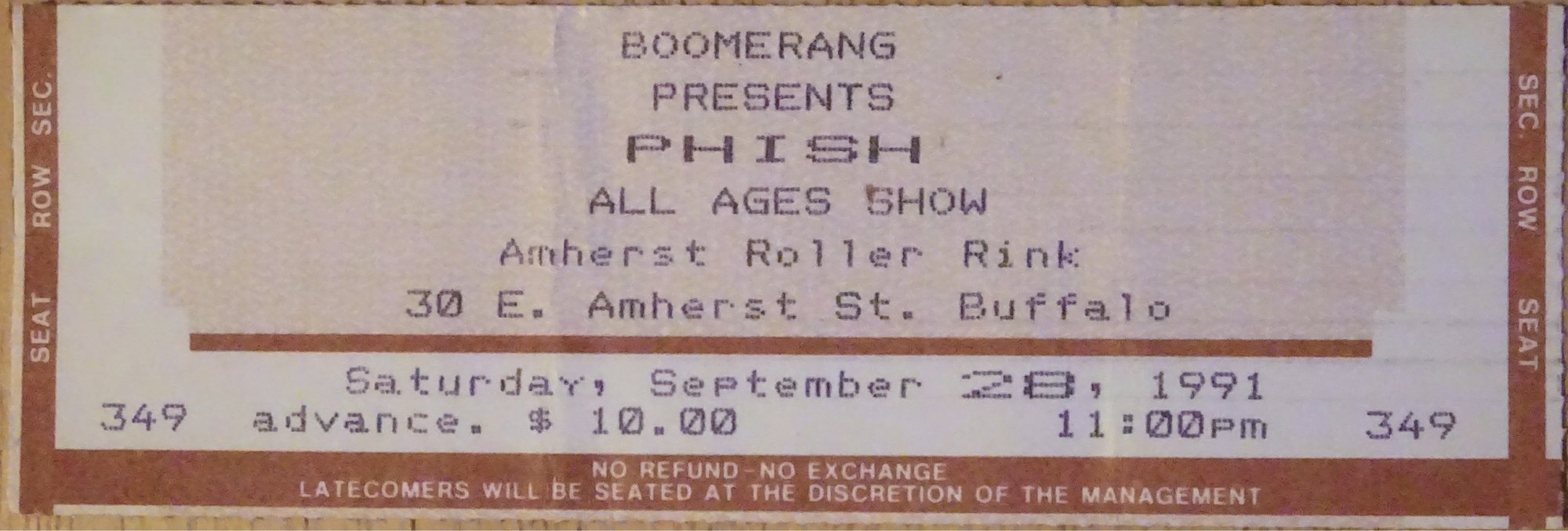 Ticket for 1991-09-28 at The Rink