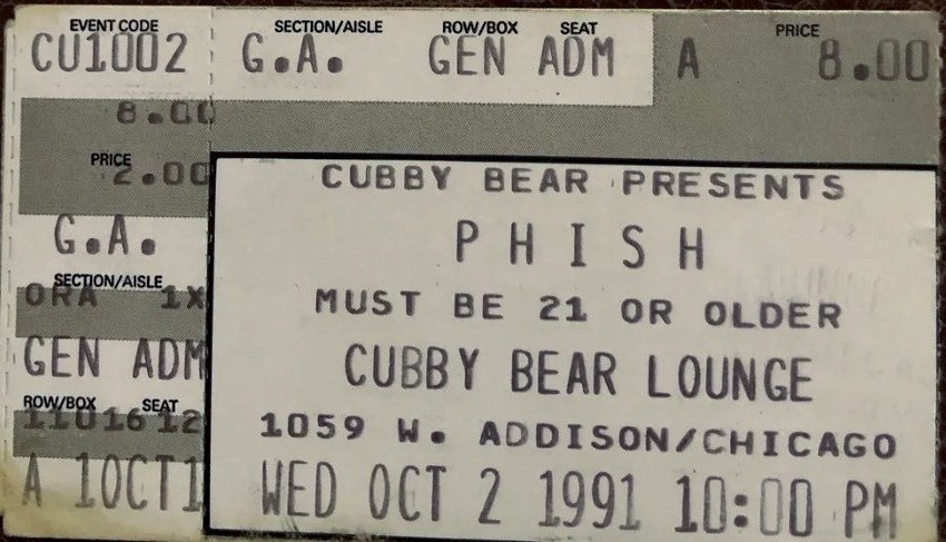 Ticket for 1991-10-02 at The Cubby Bear