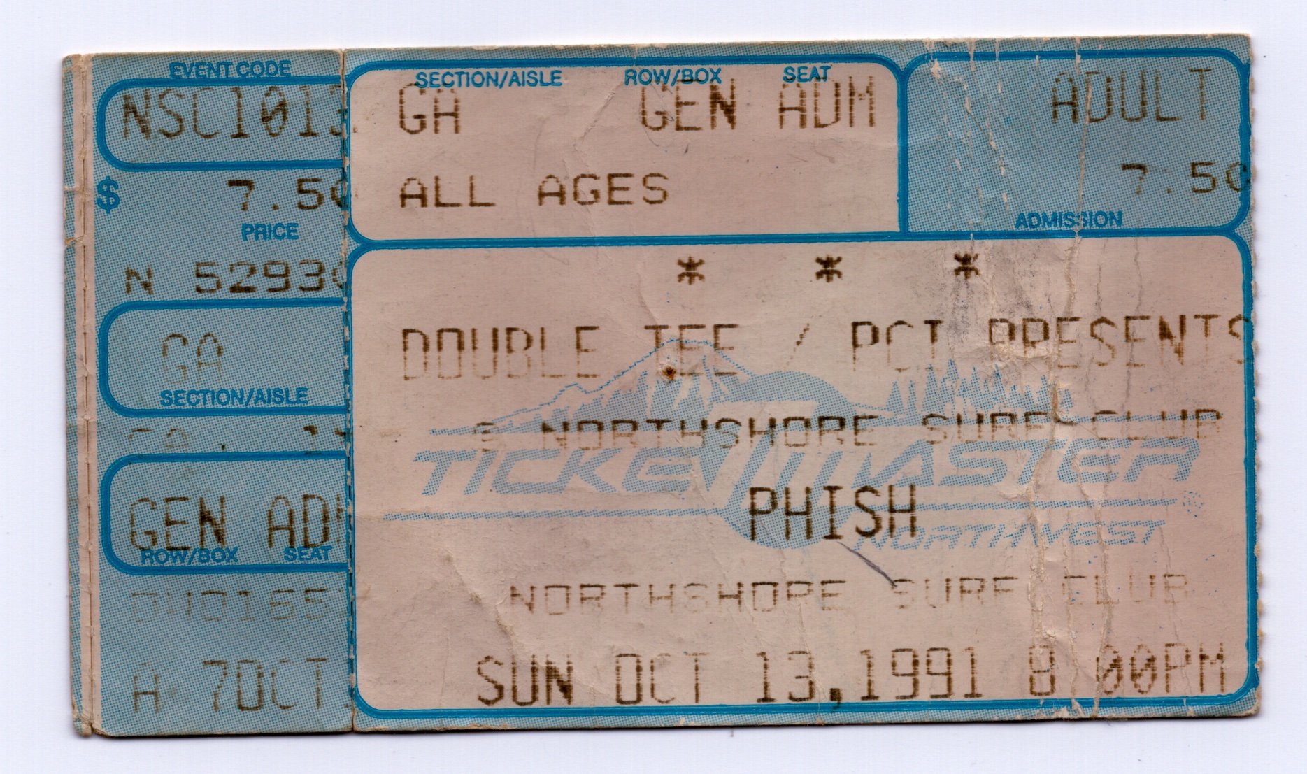 Ticket for 1991-10-13 at North Shore Surf Club