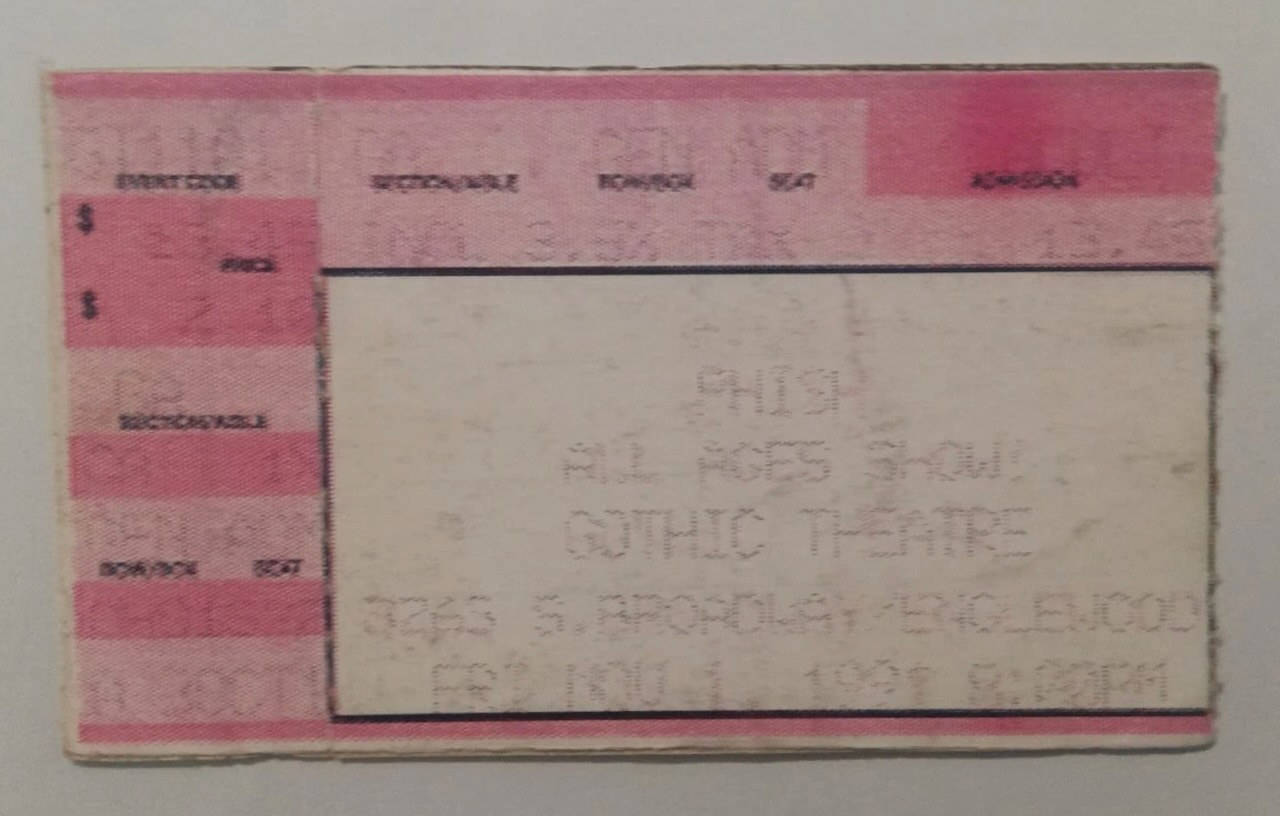 Ticket for 1991-11-01 at Gothic Theatre