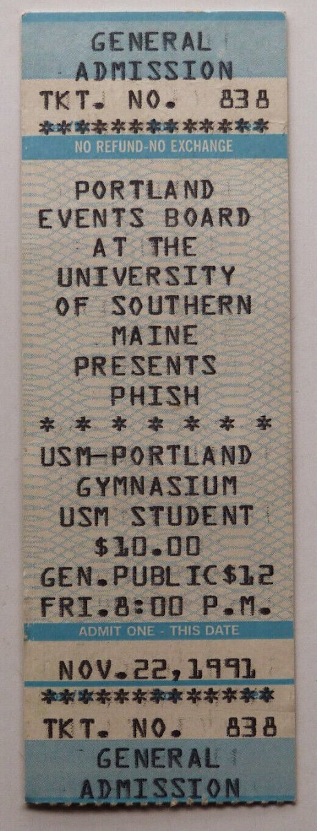 Ticket for 1991-11-22 at University Of Southern Maine