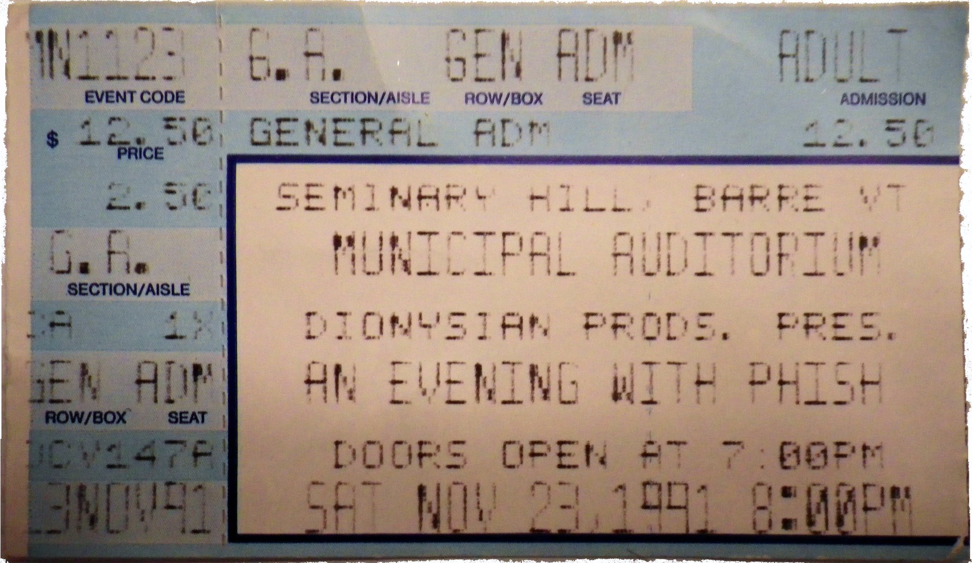 Ticket for 1991-11-23 at Alumni Hall