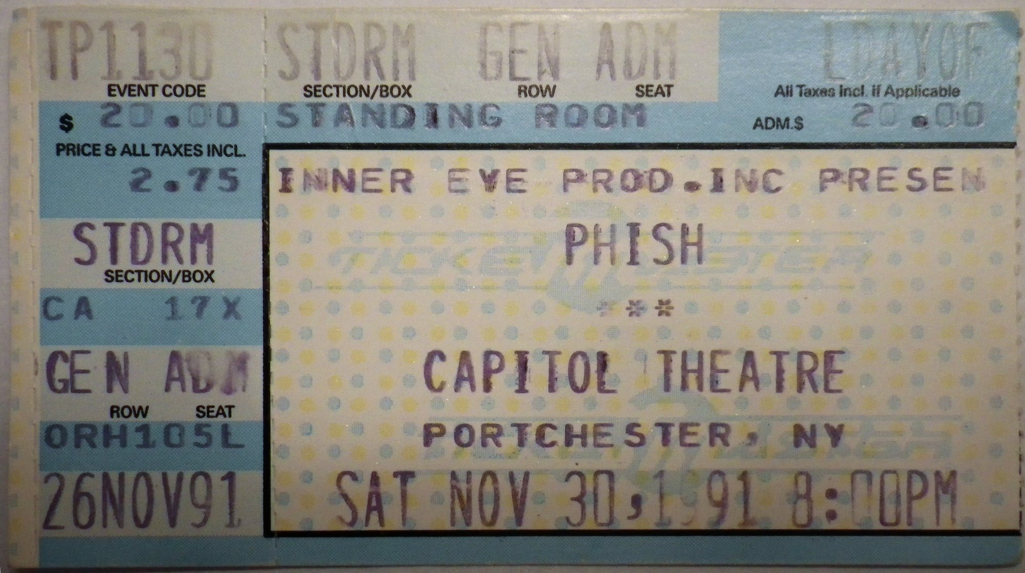 Ticket for 1991-11-30 at The Capitol Theatre