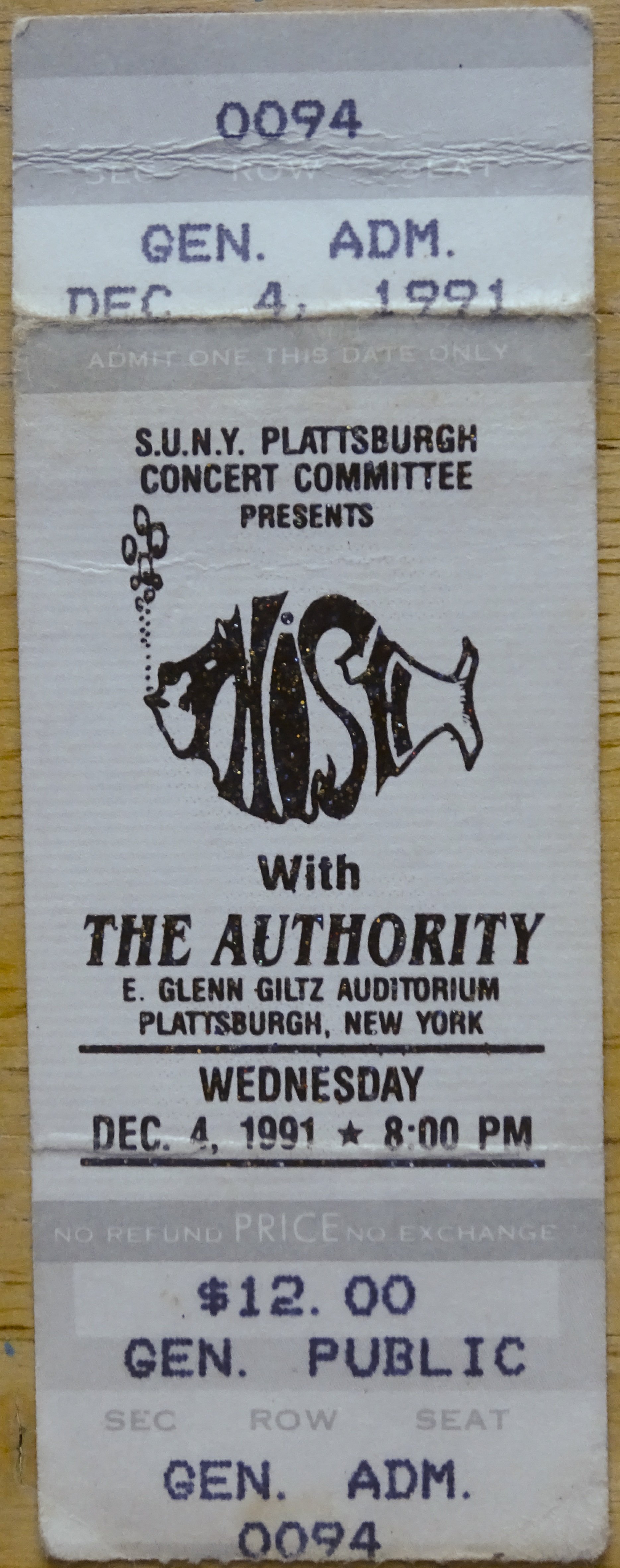 Ticket for 1991-12-04 at SUNY