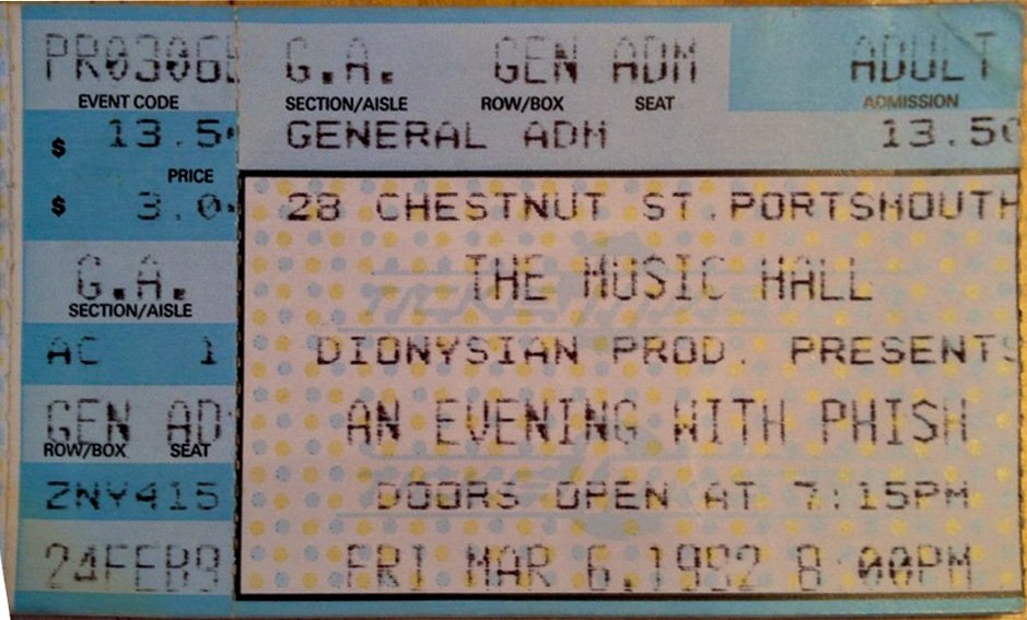 Ticket for 1992-03-06 at The Music Hall