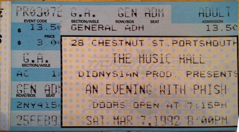 Ticket for 1992-03-07 at The Music Hall