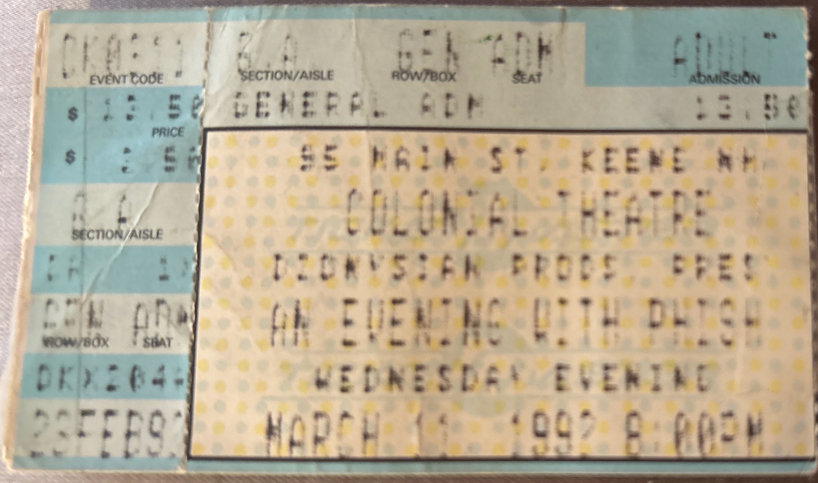 Ticket for 1992-03-11 at The Colonial Theatre