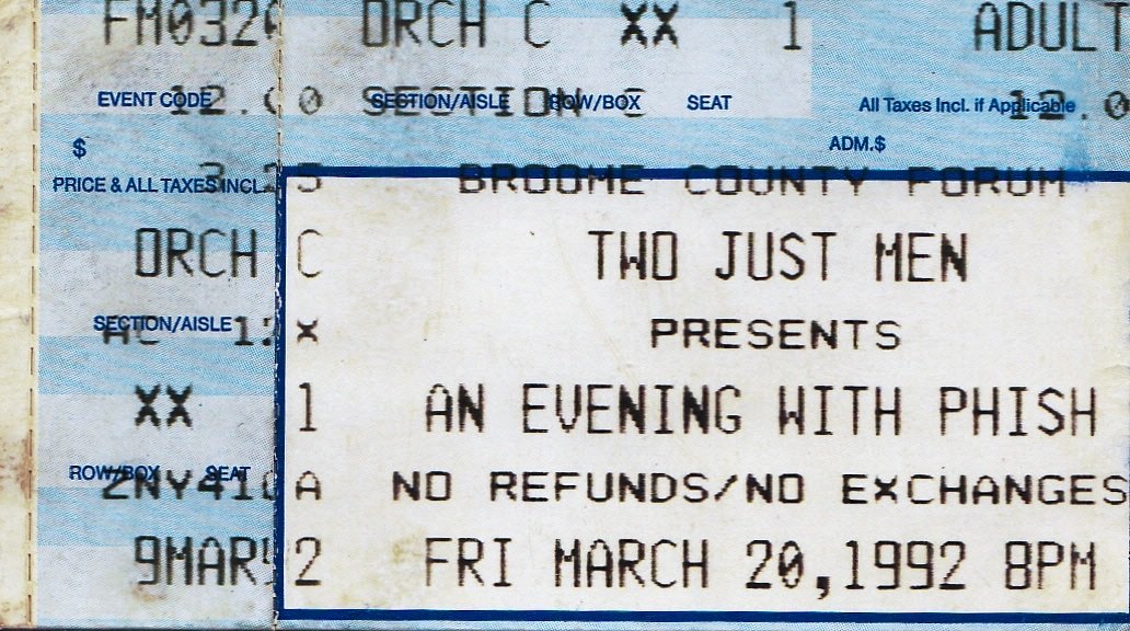 Ticket for 1992-03-20 at Broome County Forum