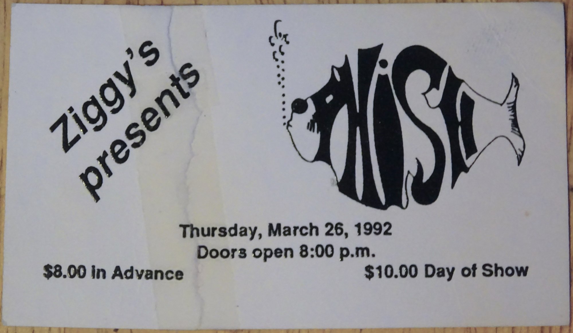 Ticket for 1992-03-26 at Ziggy's