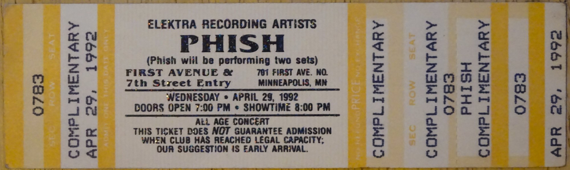Ticket for 1992-04-29 at First Avenue