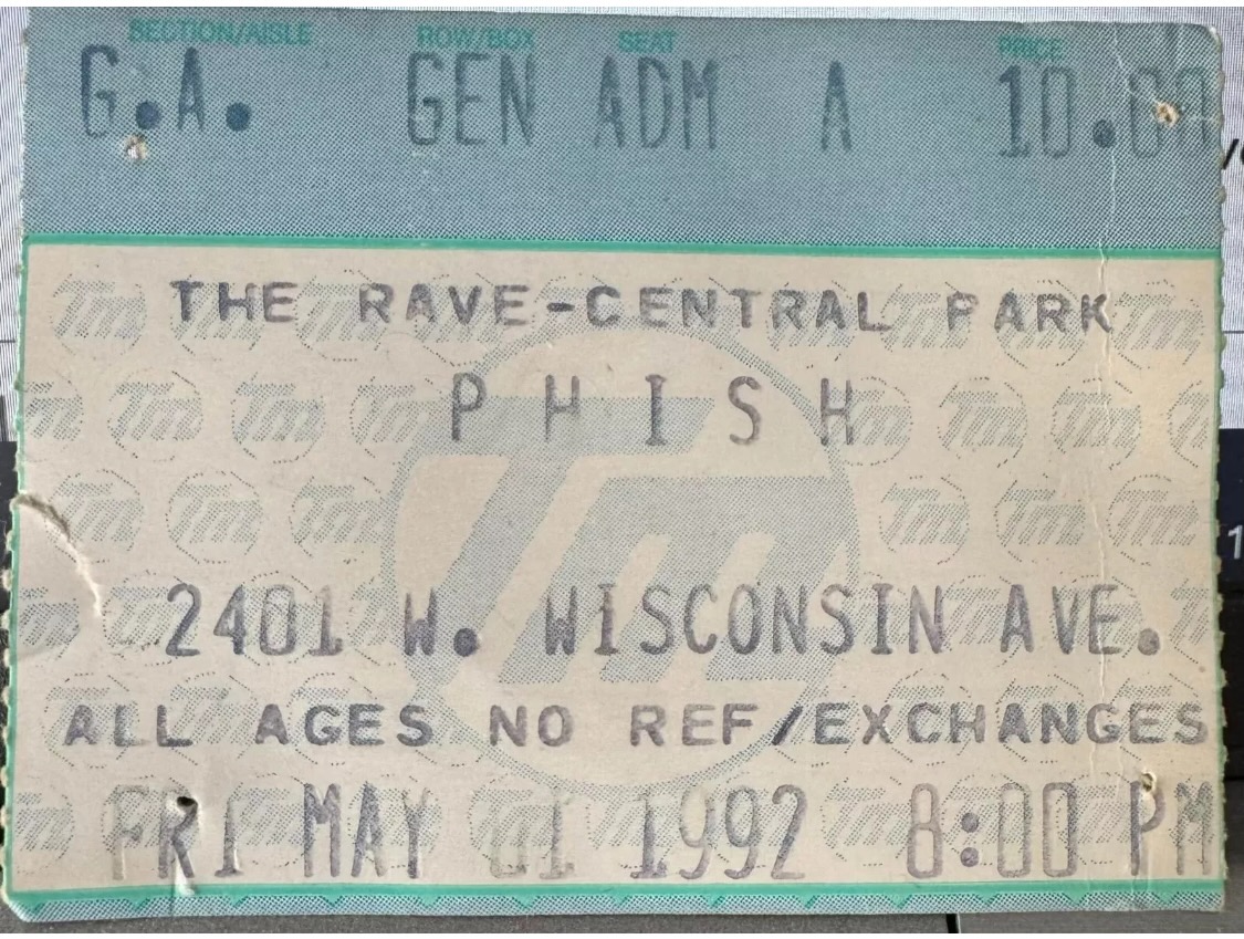 Ticket for 1992-05-01 at The Rave