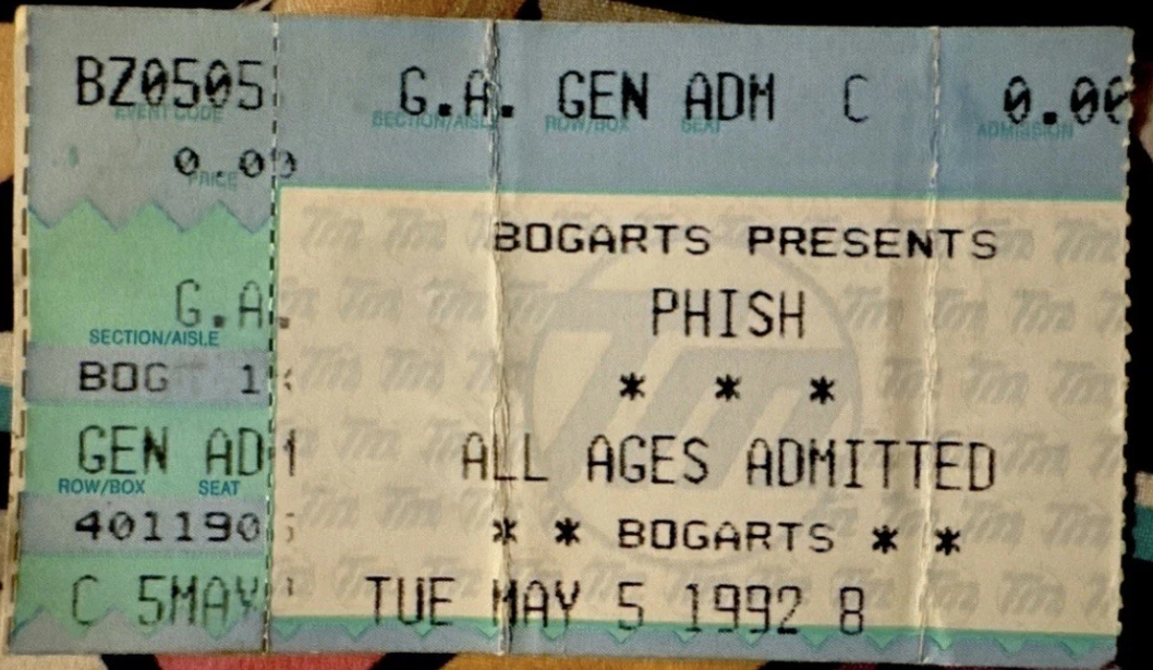 Ticket for 1992-05-05 at Bogart's