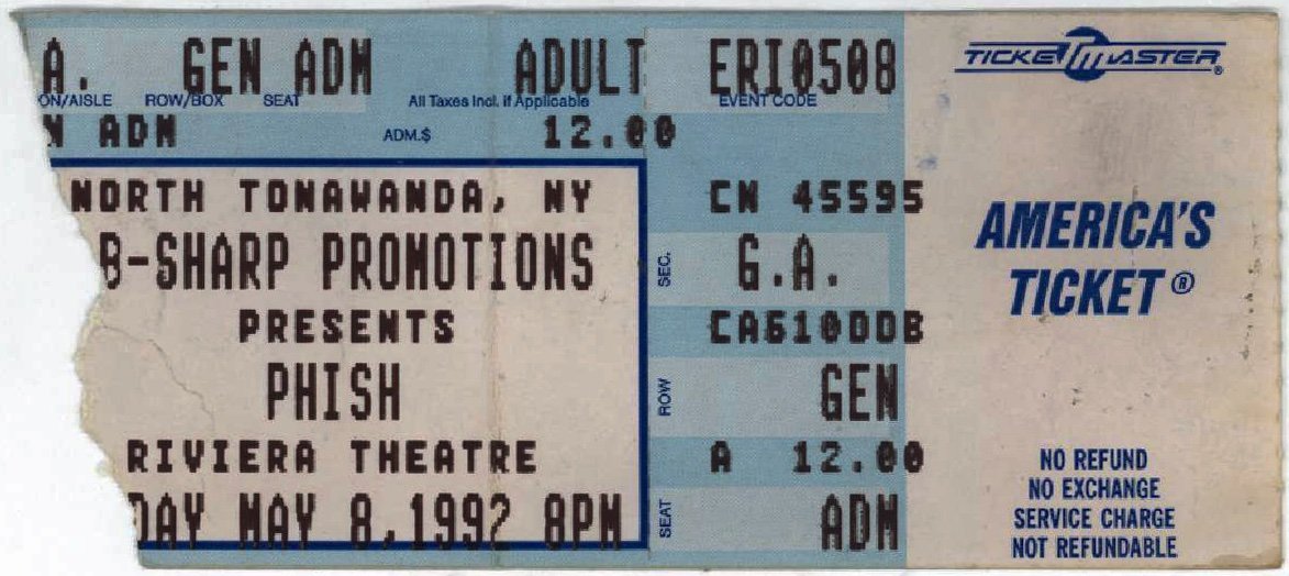 Ticket for 1992-05-08 at The Riviera Theatre North