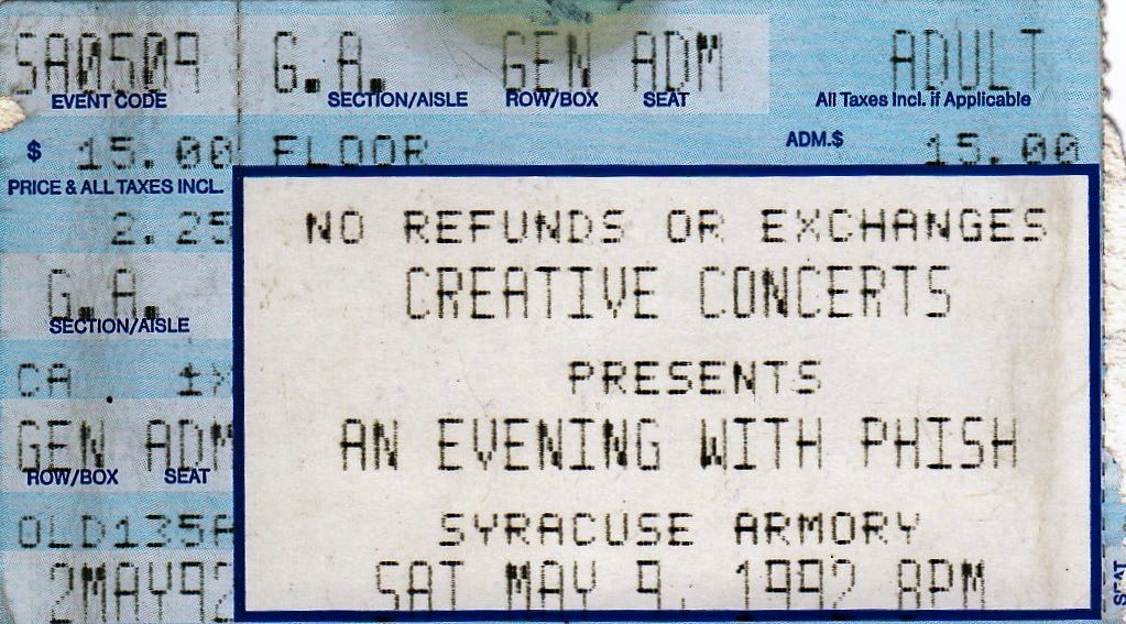 Ticket for 1992-05-09 at The Armory