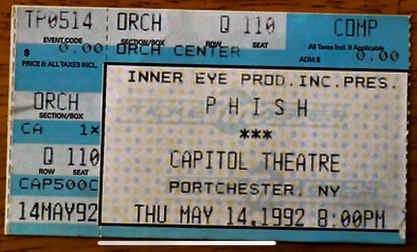 Ticket for 1992-05-14 at The Capitol Theatre