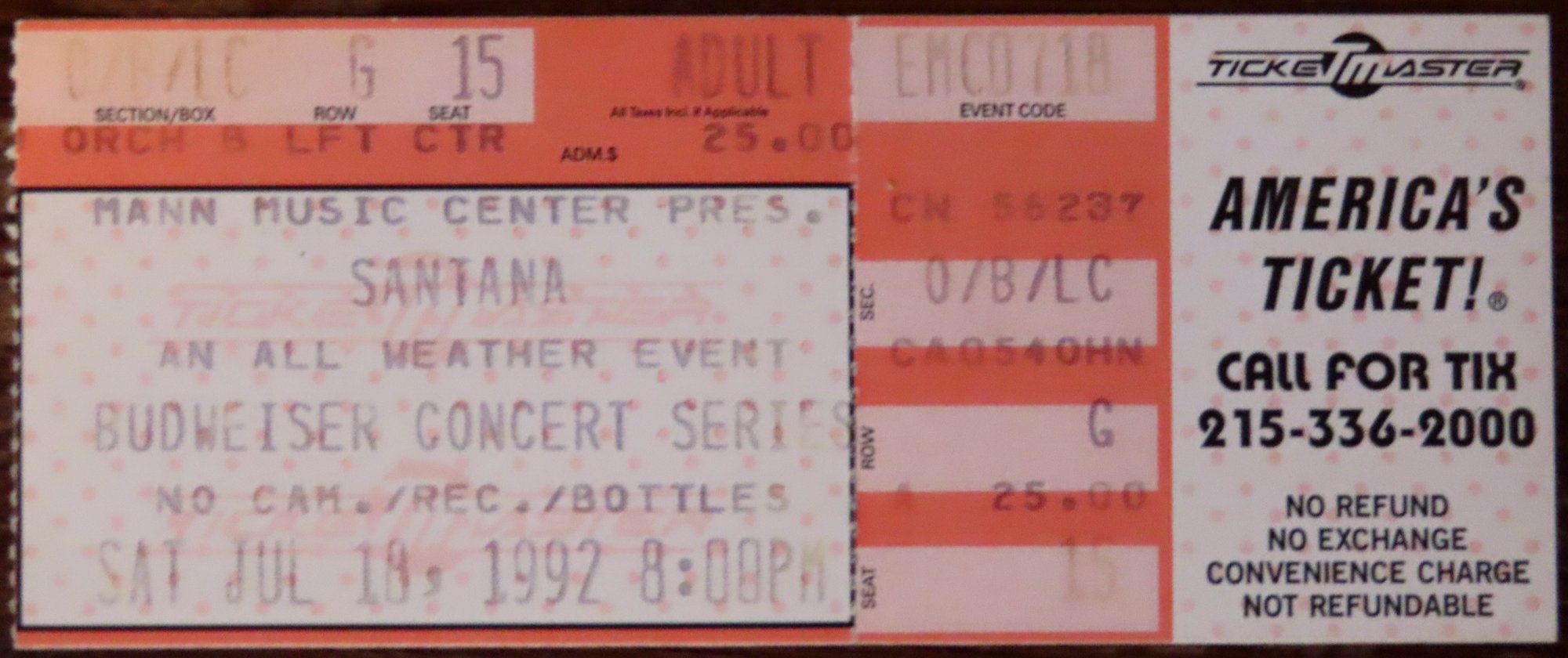 Ticket for 1992-07-18 at The Mann Music Center