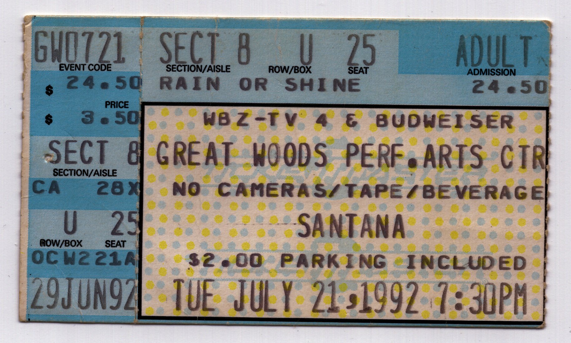 Ticket for 1992-07-21 at Great Woods