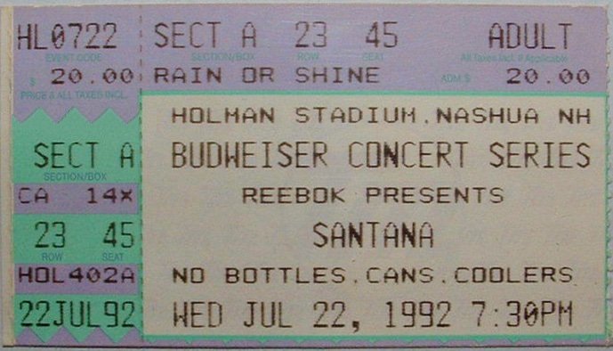 Ticket for 1992-07-22 at Holman Stadium