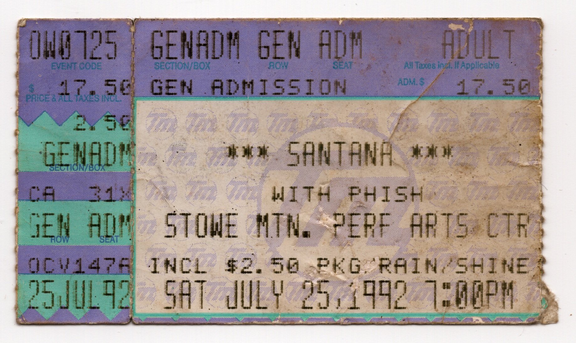 Ticket for 1992-07-25 at Stowe Performing Arts Center