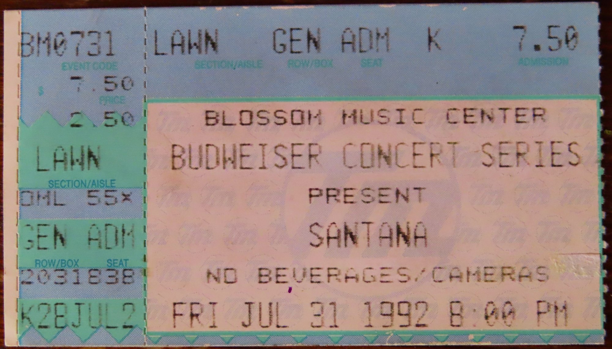 Ticket for 1992-07-31 at Blossom Music Center