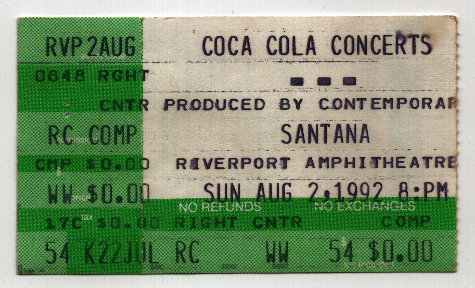 Ticket for 1992-08-02 at Riverport Amphitheater