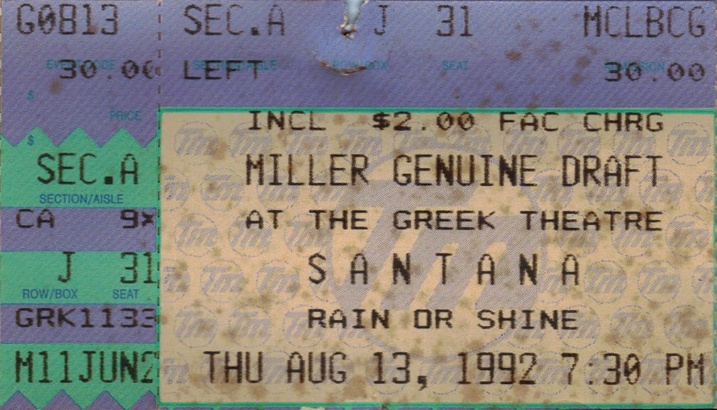 Ticket for 1992-08-13 at Greek Theatre