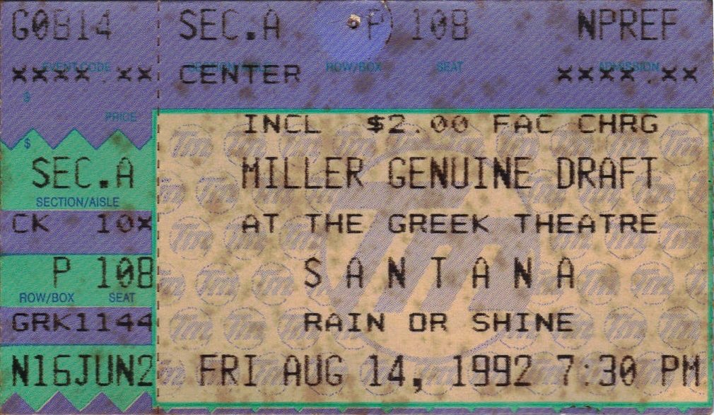 Ticket for 1992-08-14 at Greek Theatre