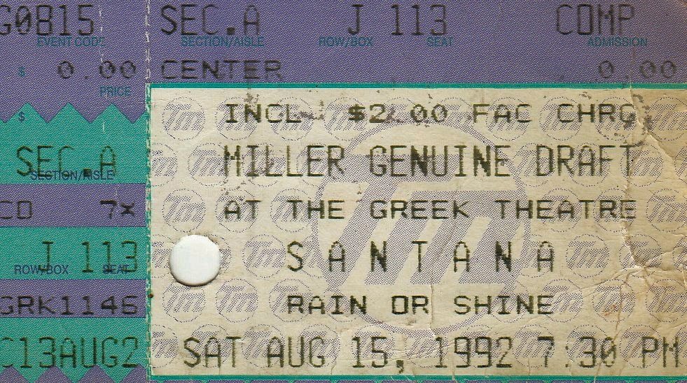 Ticket for 1992-08-15 at Greek Theatre