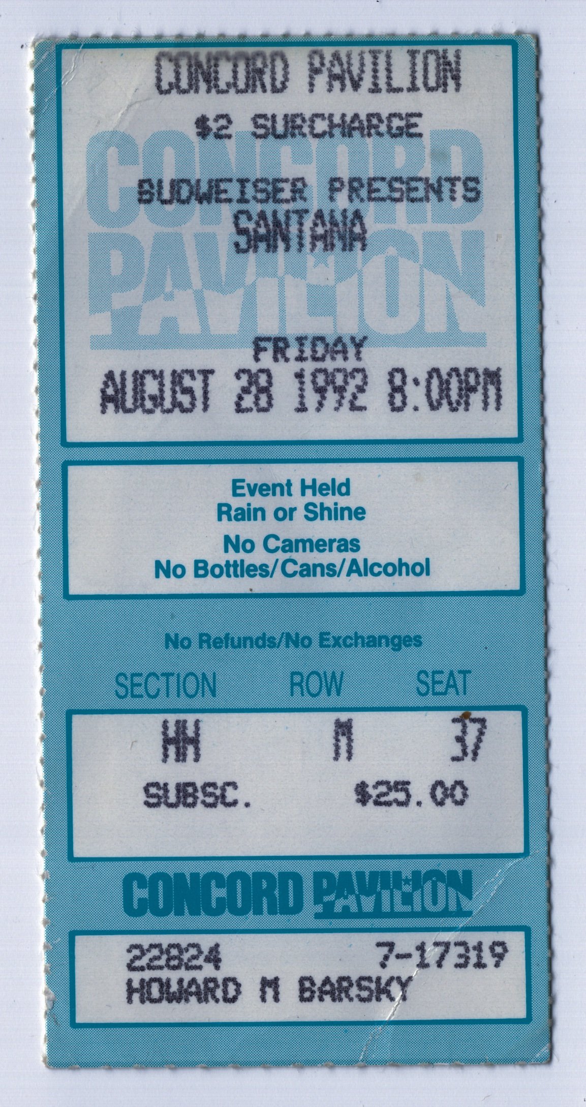 Ticket for 1992-08-28 at Concord Pavilion