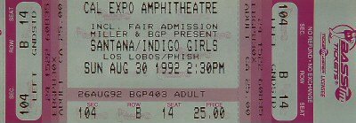 Ticket for 1992-08-30 at Cal Expo Amphitheater