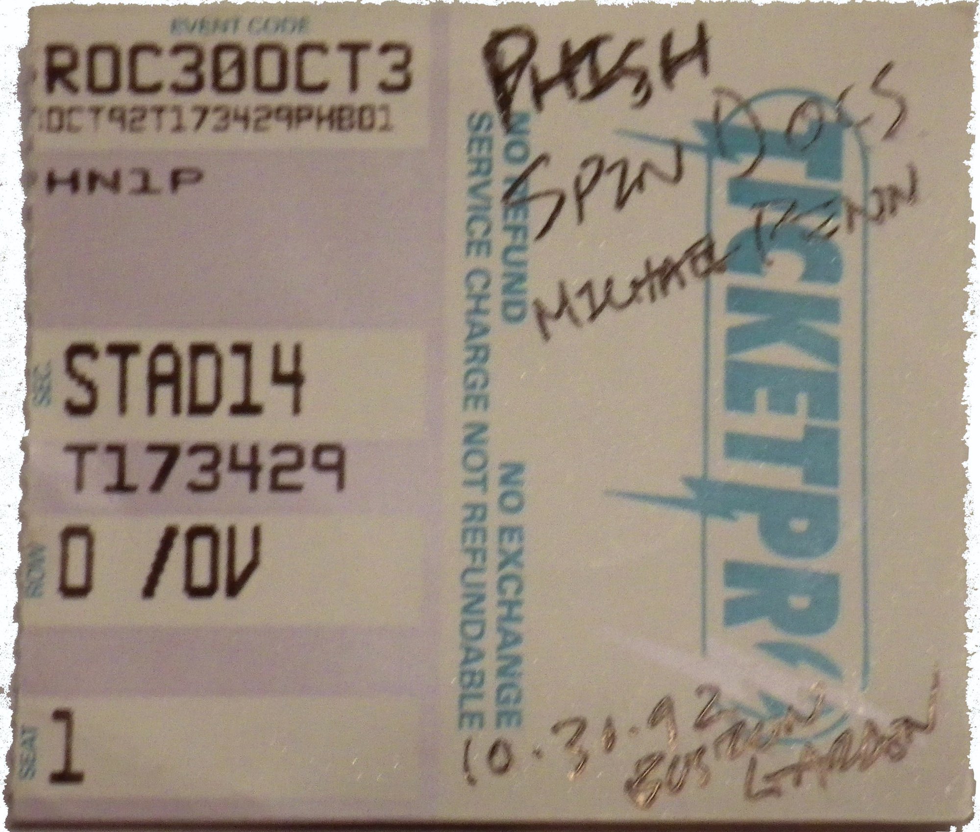 Ticket for 1992-10-30 at Boston Garden