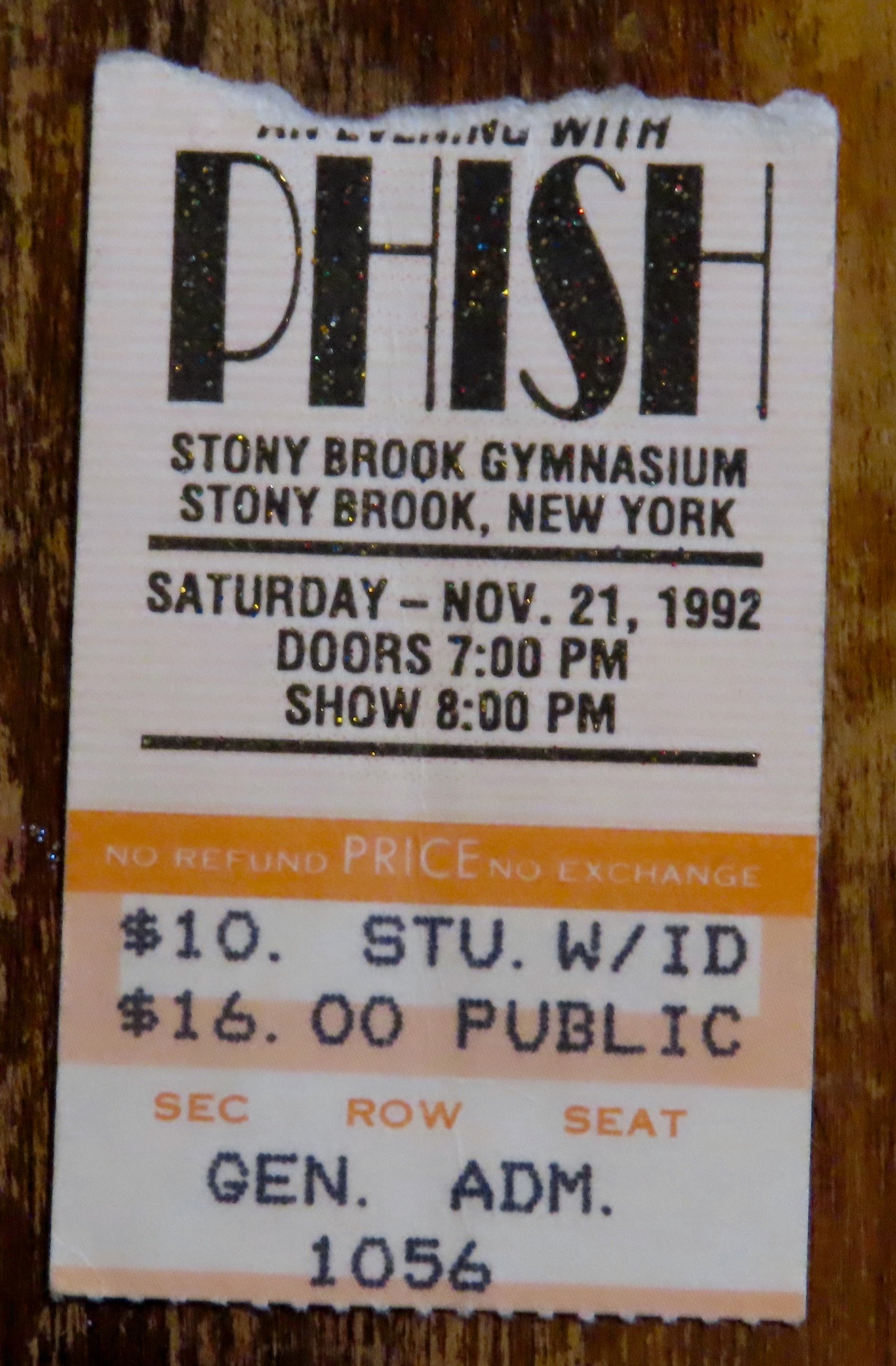 Ticket for 1992-11-21 at SB Sports Complex, SUNY