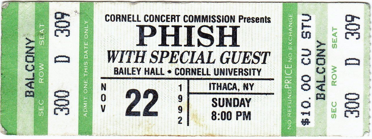 Ticket for 1992-11-22 at Bailey Hall, Cornell University
