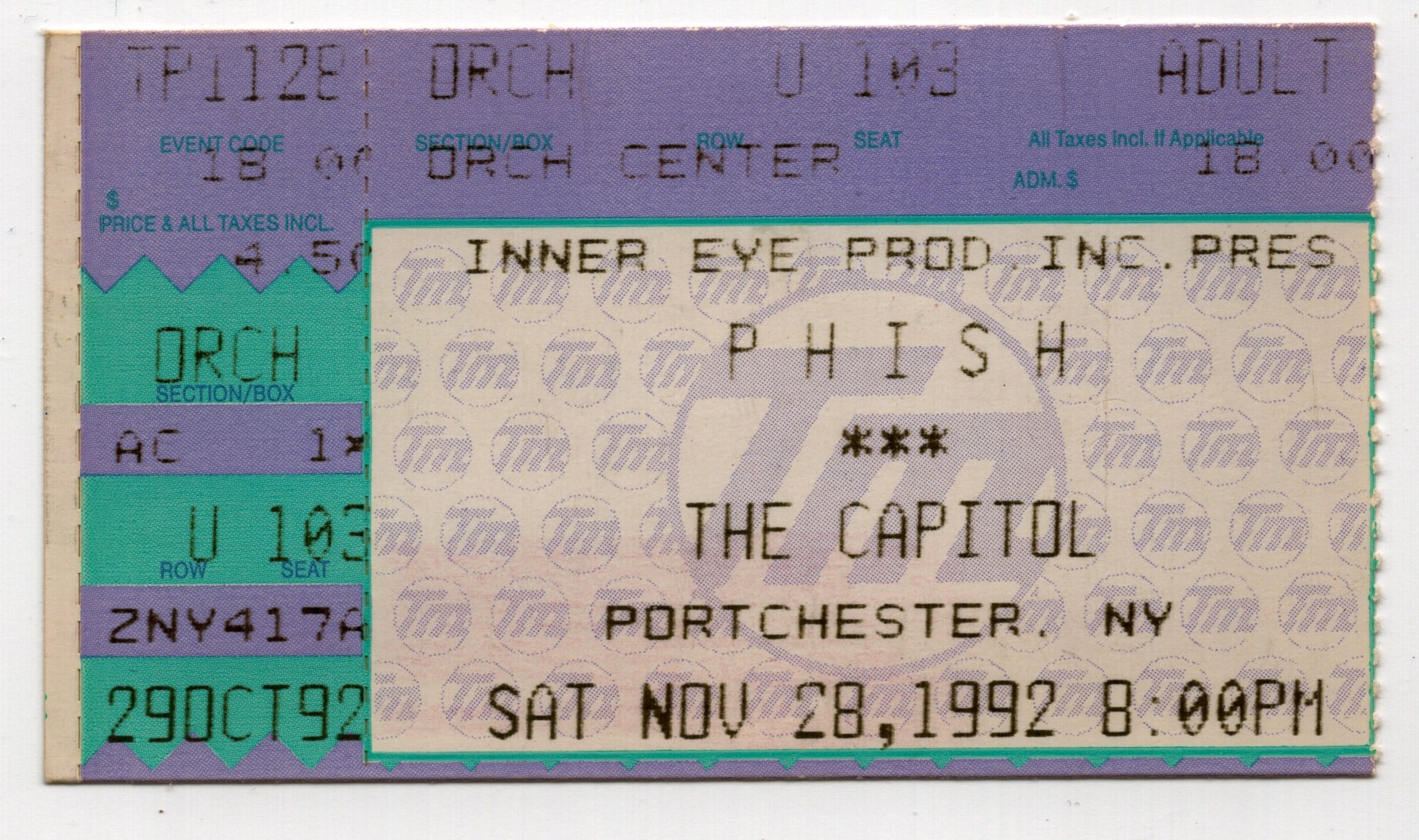 Ticket for 1992-11-28 at The Capitol Theatre