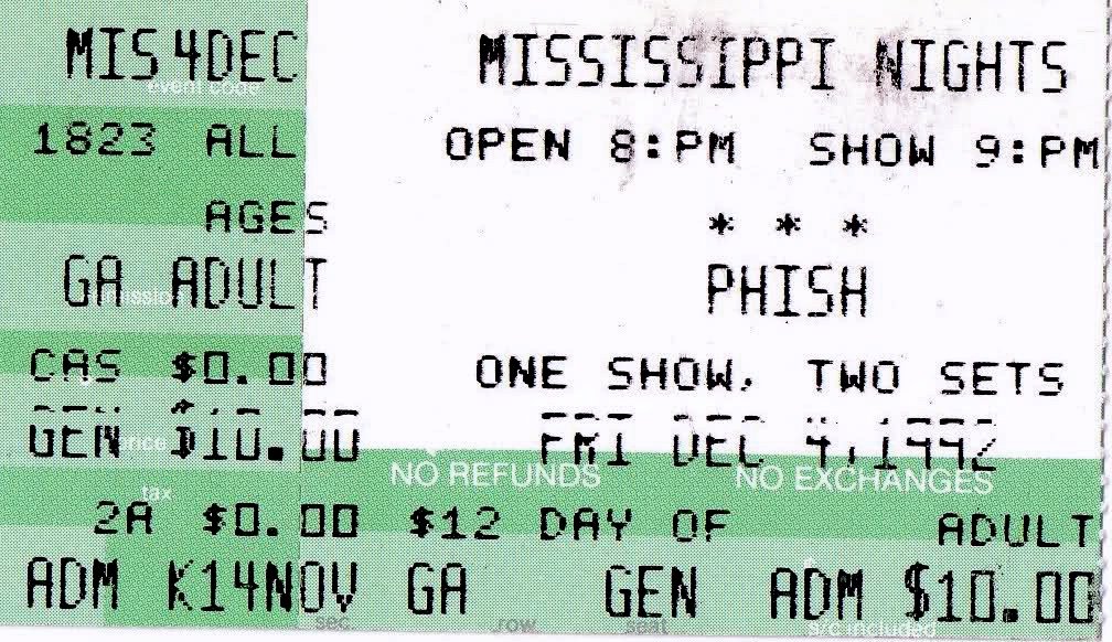 Ticket for 1992-12-04 at Mississippi Nights
