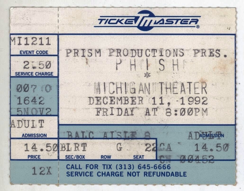 Ticket for 1992-12-11 at Michigan Theater