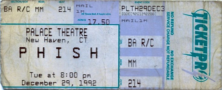 Ticket for 1992-12-29 at Palace Theatre