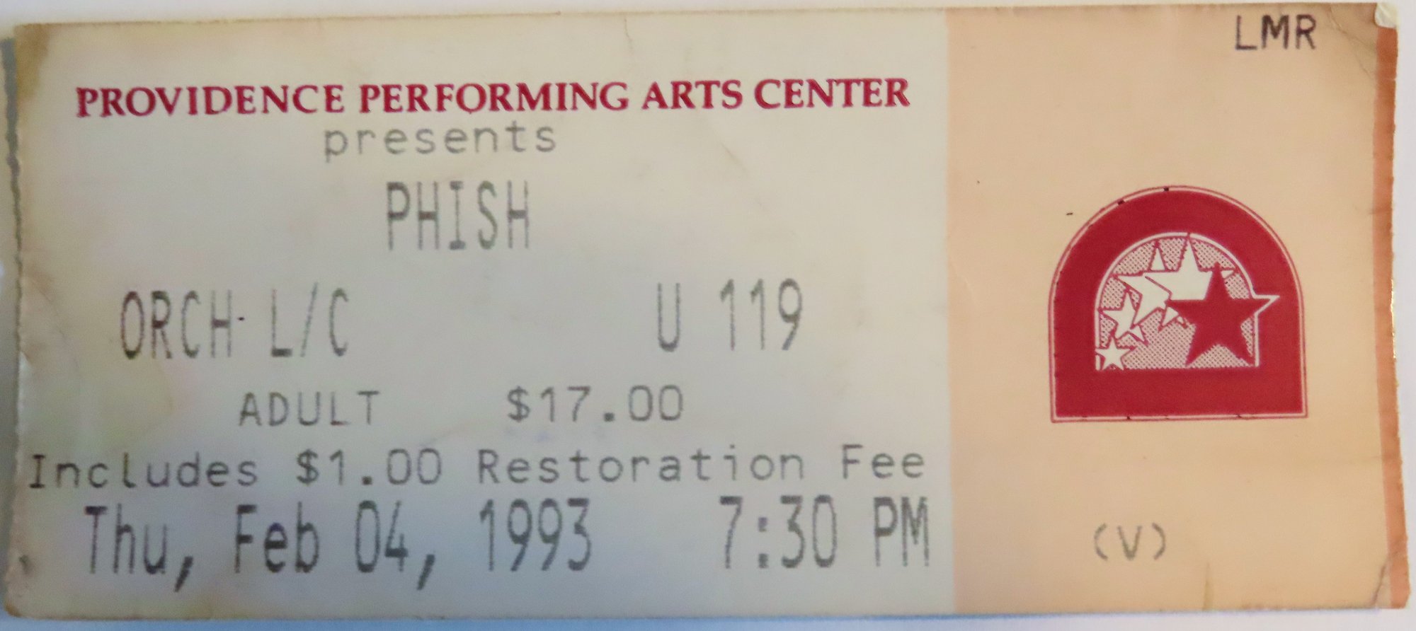 Ticket for 1993-02-04 at Providence Performing Arts Center