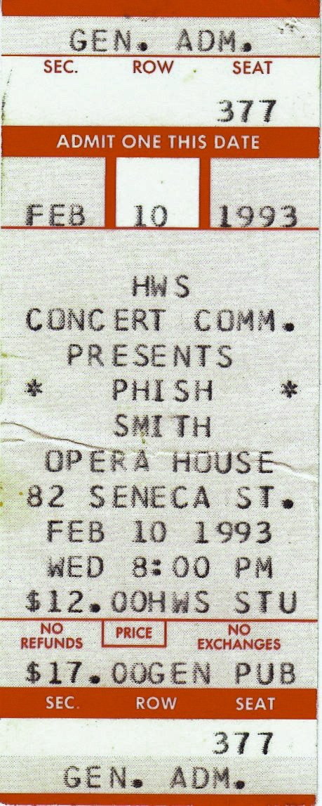 Ticket for 1993-02-10 at Smith Opera House